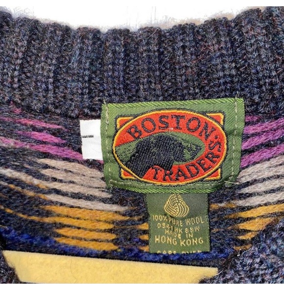 80s 90s grandpa style sweater acrylic coogi style geometric pattern multi color - Picture 2 of 2